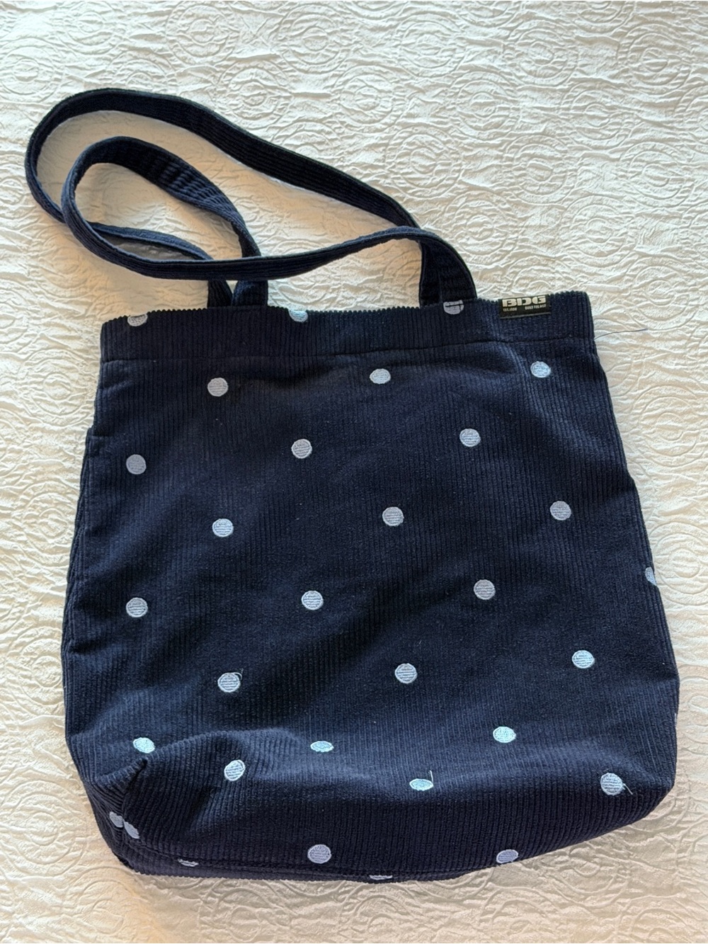 BDG Urban Outfitters Navy Corduroy Polka Dot Tote Bag Embroidered Everyday Carry